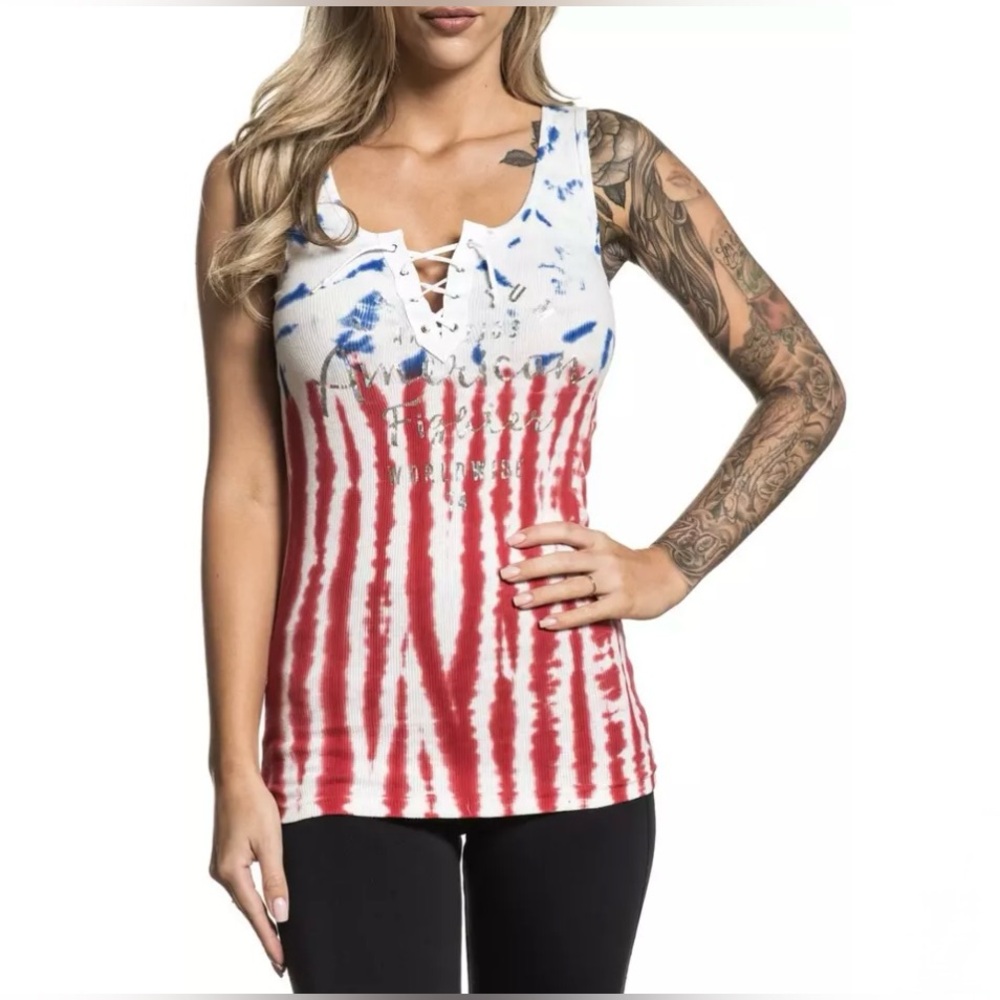 American Fighter La Sierra Tie-Dye Tank Top Red, White, & Blue Women’s Size XS